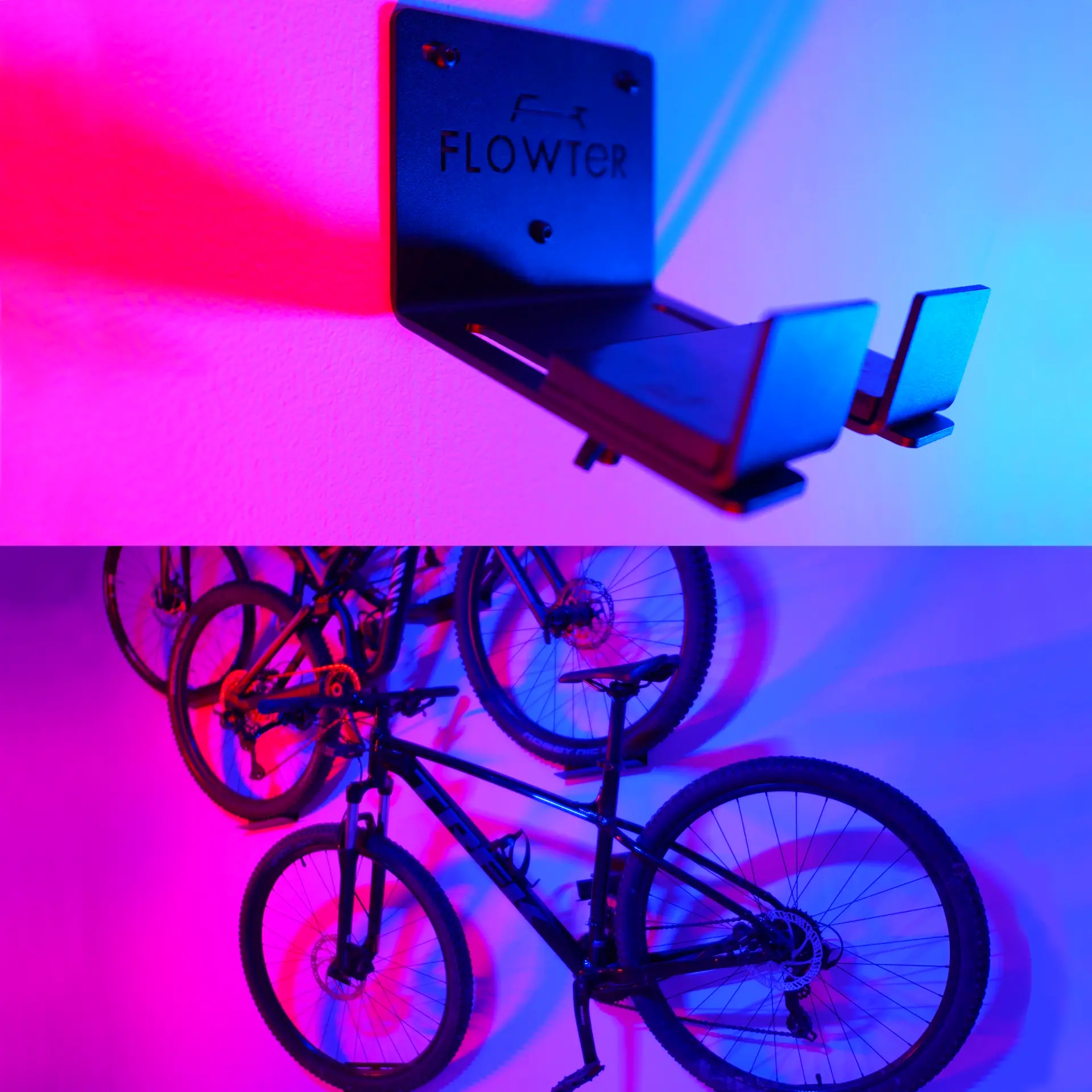 Flowter Pedaalhanger Plus 7 Fietsen opgehangen met de Flowter Pedaalhanger in een gave setting