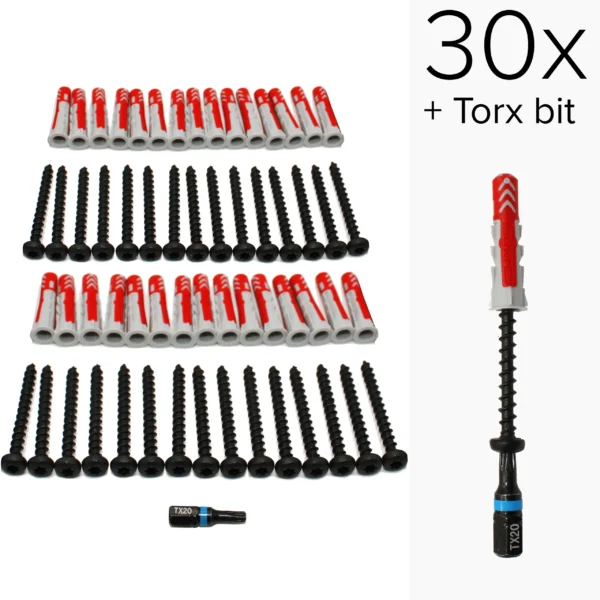 Winkelwagen 3 Pluggen en Schroeven set 6mm zwart